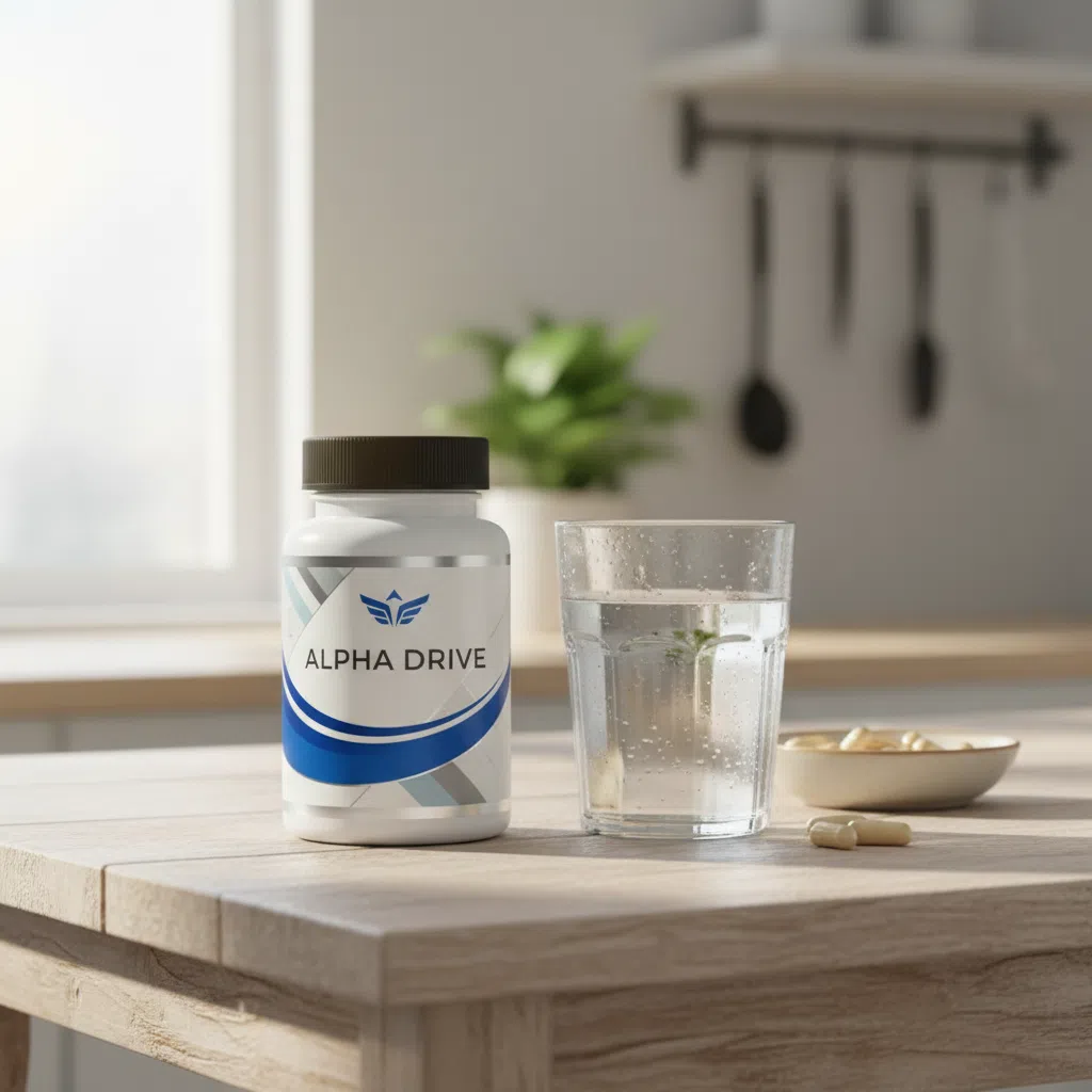 Alpha Drive burk med naturliga ingredienser - zink, selen och magnesium på Skandinavisk träyta